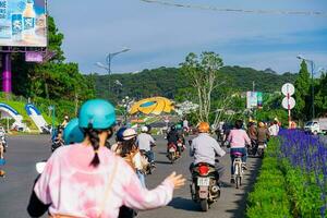 Da Lat, Viet Nam - 3 June 2023 On the streets of Da Lat during summer vacation, tourists gather on the shores of Xuan Huong Lake photo