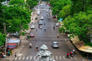 Da Lat, Viet Nam - 3 June 2023 View from Da Lat Market in the morning, Traffic Center Landmark in Da Lat city photo