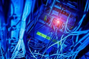 The server room tells the computer server that is working continuously. Convey the power and progress. photo
