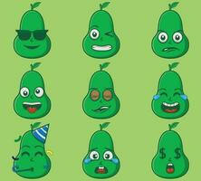 Vector cute and kawaii guava emoticon expressions set