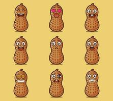 Cute and kawaii peanut character emoticon expression illustration set vector