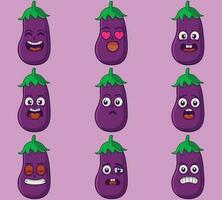 Vector cute eggplant emoticon expressions set