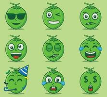 Cute and kawaii coconuts emoticon expression illustration set vector