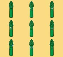 Cute and kawaii asparagus vegetables emoticon character expression illustration set vector