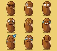 Cute and kawaii bean vegetables emoticon character expression illustration set vector