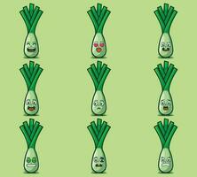 Cute and kawaii leeks character emoticon expression illustration set vector