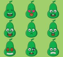 Vector cute guava emoticon expressions set