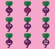 Cute and kawaii beetroot character emoticon expression illustration set vector