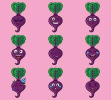 Cute and kawaii beetroot vegetables emoticon character expression illustration set vector