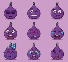 Cute and kawaii figs fruits emoticon expression illustration set vector