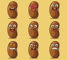 Cute and kawaii bean character emoticon expression illustration set vector