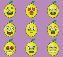 Vector cute lemon emoticon expressions set