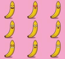 Cute and kawaii bananas emoticon expression illustration set vector