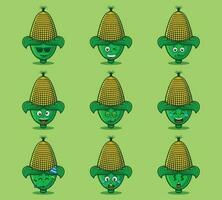 Cute and kawaii corn vegetables emoticon character expression illustration set vector