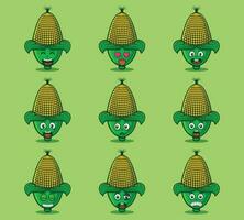 Cute and kawaii corn character emoticon expression illustration set vector