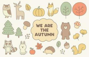 We are The Autumn, cute autumn vector elements in pastel colors with stroke.