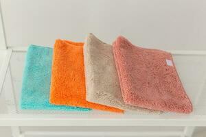 Dust rags and spring cleaning at home. Household chores and housekeeping photo