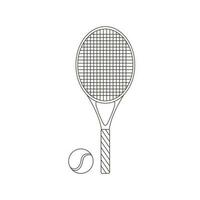 Racket and ball for big tennis. Various Sport equipment. Fitness inventory, gym accessories. Line art. vector