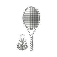 Racket and shuttlecock. Various Sport equipment. Fitness inventory, gym accessories. Workout stuff bundle. Line art. vector