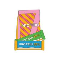 Protein, protein bars. Various Sport equipment. Fitness inventory, gym accessories. Workout stuff bundle. vector