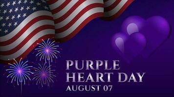 purple heart day background design with american flag pattern vector