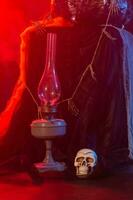 Symbol of Halloween. dark background. Halloween card. Lamp in decorations. Background. photo