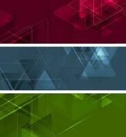 Abstract tech geometric polygonal banners design vector