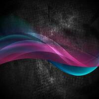 Glowing purple blue waves on black grunge background vector