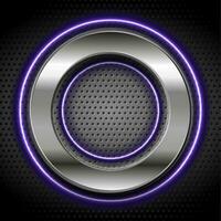 Metallic and violet neon circles on perforated background vector