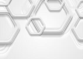 Abstract grey tech background with paper hexagons vector