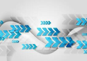 Blue arrows and grey waves technology background vector