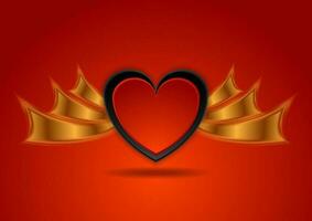 Red black hearts with bronze wings abstract background vector