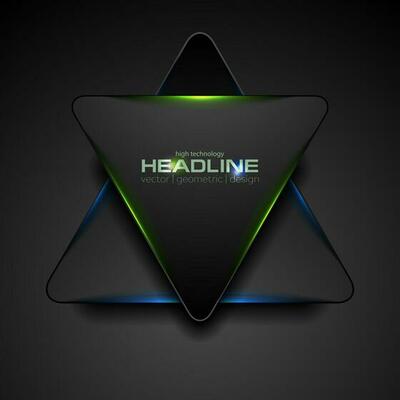 Black triangle with blue green light abstract background
