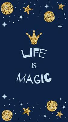 Stories template Quote life is magic Trendy hand drawn abstarct gold glittering background for social networks stories Cute design for vertical strories banner Layout Social media Vector illustration.