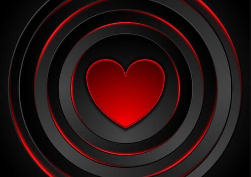 Red heart and glowing circles abstract background vector