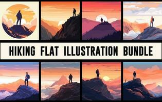 Hiking vector graphics, Hiking man and mountain background vector Illustration, Hiking flat Illustration