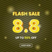 Flash Sale 8.8 promotion design template. Up To 50 percent off. Zig zag srtipes pattern. 3d text, modern, sparkling, colorful concept. used for poster, banner, advertising or ads vector