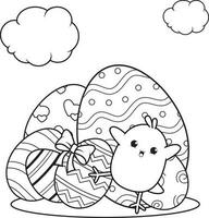 colorante página contento Pascua de Resurrección con linda bebé polluelo vector