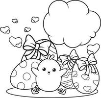 Coloring page Happy Easter with cute baby chick vector