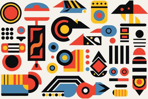 resumen geometría vector conjunto con geométrico, lineal formas, en el estilo de negrita y gráfico popular Arte inspirado diseños, precisionista arte, ndebele arte, geométrico formas patrones