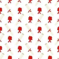 A simple, seamless pattern of paper scrolls and seals. The concept of education, learning and knowledge. Vector illustration for design, decoration, textile, print, wallpaper, packaging.