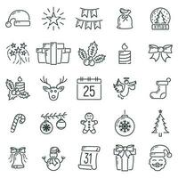 Concept happy new year and merry christmas outline icon, xmas label holiday winter time flat vector illustration, isolated on white.