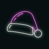 Concept christmas hat icon neon glow style, happy new year and merry christmas flat vector illustration, isolated on black, xmas holiday time.