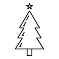 Concept christmas fir tree icon with star outline style, happy new year and merry christmas flat vector illustration, isolated on white.