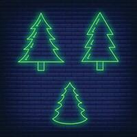 Concept christmas fir tree icon green neon glow style, happy new year, merry christmas flat vector illustration, isolated on black.