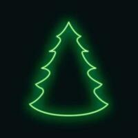 concepto Navidad abeto árbol icono verde neón resplandor estilo, contento nuevo año, alegre Navidad plano vector ilustración, aislado en negro.