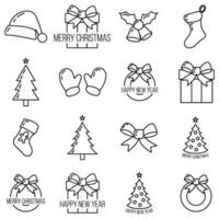 concepto conjunto de Navidad dieciséis icono, contorno estilo, contento nuevo año y alegre Navidad plano vector ilustración, aislado en blanco, fiesta invierno tiempo.