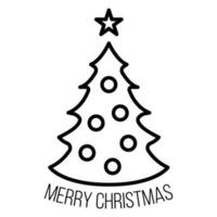 Concept christmas fir tree icon with star outline style, happy new year and merry christmas flat vector illustration, isolated on white.