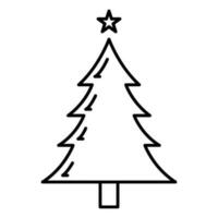 concepto Navidad abeto árbol icono con estrella contorno estilo, contento nuevo año y alegre Navidad plano vector ilustración, aislado en blanco.