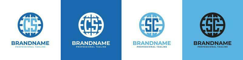 Letter CS and SC Globe Logo Set, suitable for any business with CS or SC initials. vector